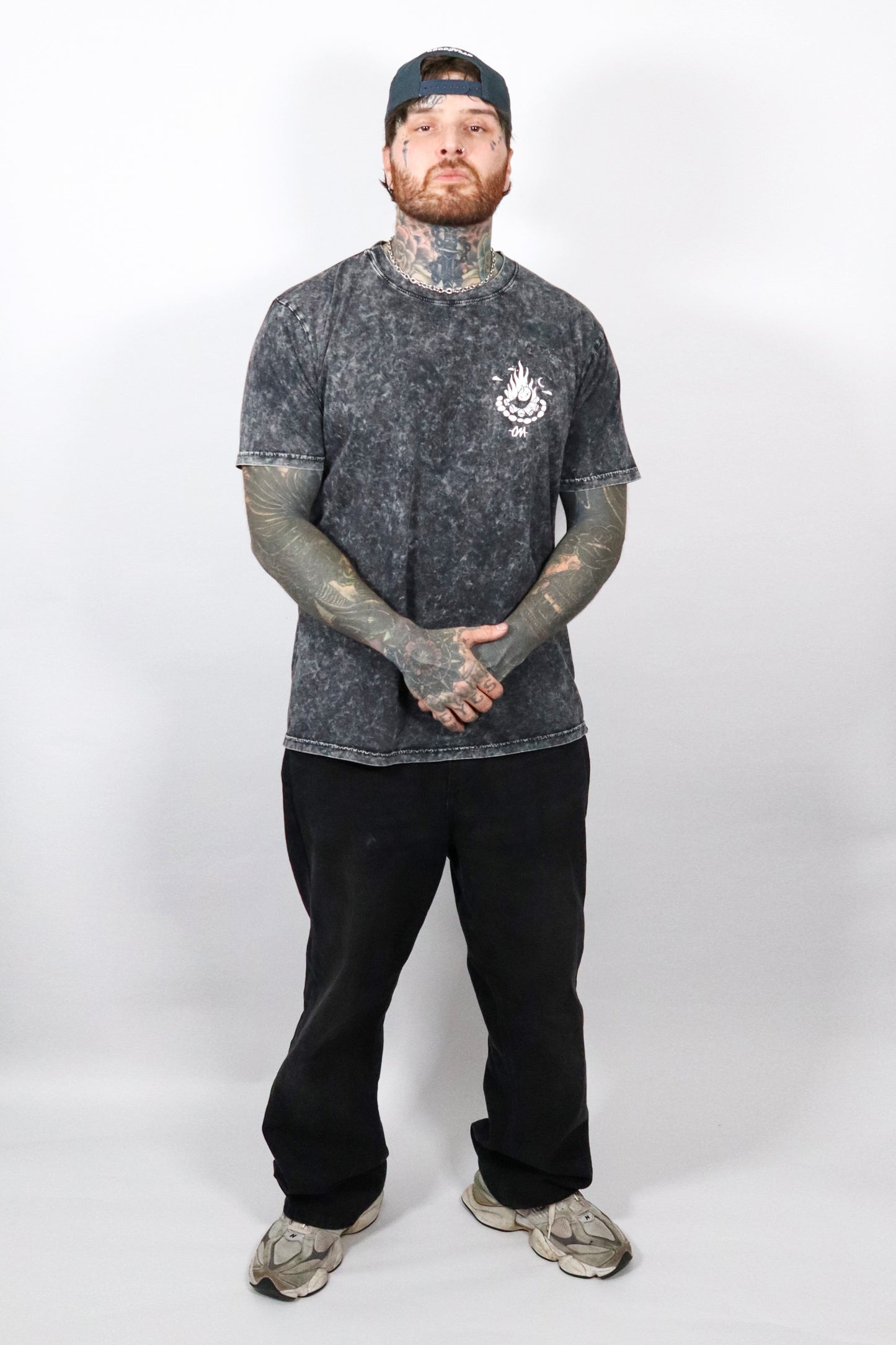 No Face Black Acid Wash T-Shirt